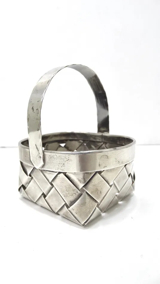 Vintage by Misty Rings Vintage Cartier Handmade Sterling Silver Small Woven Basket with Handle Vintage by Misty Rings Vintage Cartier Handmade Sterling Silver Small Woven Basket with Handle