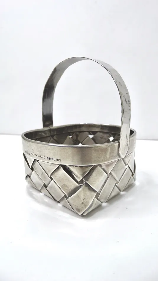 Vintage by Misty Rings Vintage Cartier Handmade Sterling Silver Small Woven Basket with Handle Vintage by Misty Rings Vintage Cartier Handmade Sterling Silver Small Woven Basket with Handle