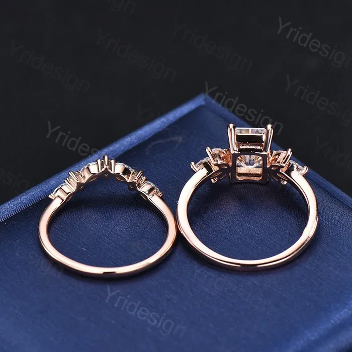 Vintage Emerald Cut Emerald Engagement Ring Set Unique Cluster Marquise Wedding Ring Set Art Deco Green Crystal Moissanite Bridal Ring Set PENFINE Rings Vintage Emerald Cut Emerald Engagement Ring Set Unique Cluster Marquise Wedding Ring Set Art Deco Green Crystal Moissanite Bridal Ring Set PENFINE Rings