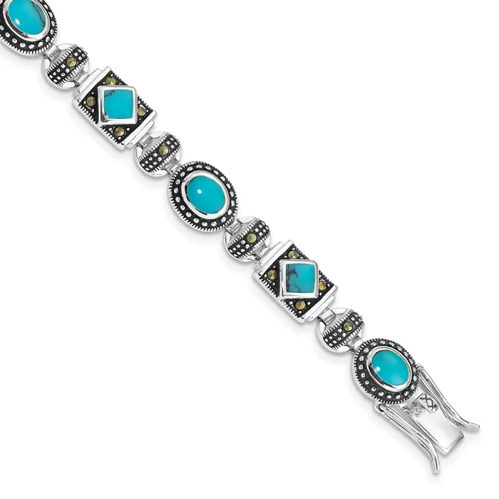 WB Choice Jewelry Bracelets Sterling Silver Rhodiumplated Synth Turquoise and Marcasite BraceletWBCQH10357 WB Choice Jewelry Bracelets Sterling Silver Rhodiumplated Synth Turquoise and Marcasite BraceletWBCQH10357