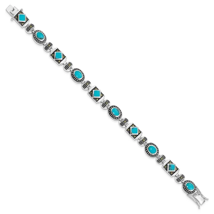 WB Choice Jewelry Bracelets Sterling Silver Rhodiumplated Synth Turquoise and Marcasite BraceletWBCQH10357 WB Choice Jewelry Bracelets Sterling Silver Rhodiumplated Synth Turquoise and Marcasite BraceletWBCQH10357