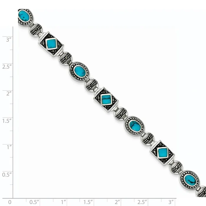 WB Choice Jewelry Bracelets Sterling Silver Rhodiumplated Synth Turquoise and Marcasite BraceletWBCQH10357 WB Choice Jewelry Bracelets Sterling Silver Rhodiumplated Synth Turquoise and Marcasite BraceletWBCQH10357