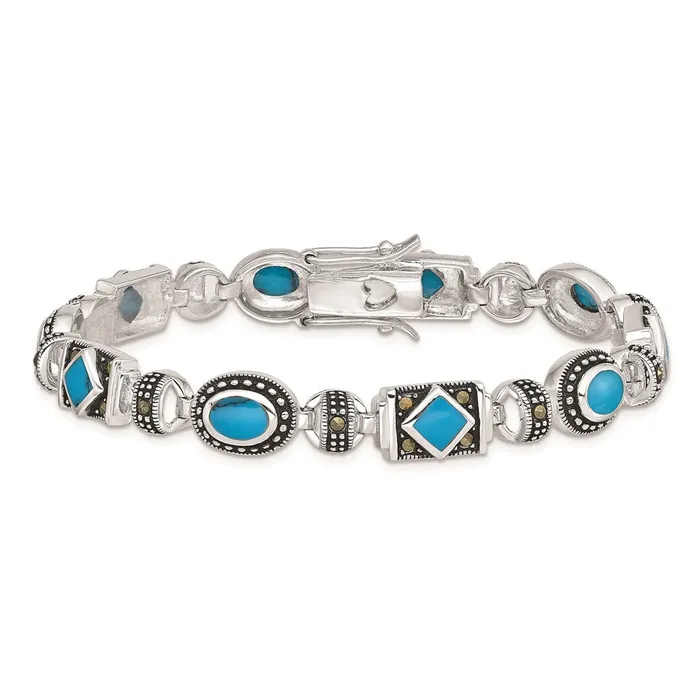 WB Choice Jewelry Bracelets Sterling Silver Rhodiumplated Synth Turquoise and Marcasite BraceletWBCQH10357 WB Choice Jewelry Bracelets Sterling Silver Rhodiumplated Synth Turquoise and Marcasite BraceletWBCQH10357