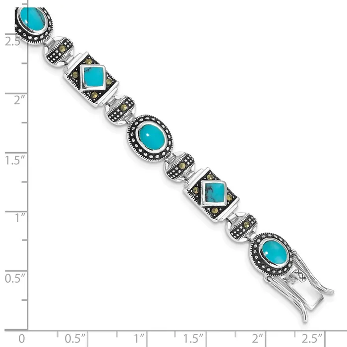 WB Choice Jewelry Bracelets Sterling Silver Rhodiumplated Synth Turquoise and Marcasite BraceletWBCQH10357 WB Choice Jewelry Bracelets Sterling Silver Rhodiumplated Synth Turquoise and Marcasite BraceletWBCQH10357