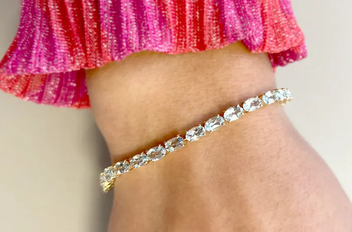 Albert Hern Bracelets Bracelet 18kt Gold Oval Aquamarine Tennis