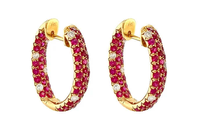 Albert Hern Earrings Earrings 18kt Gold ThreeRow Rubies Diamonds Hoops Albert Hern Earrings Earrings 18kt Gold ThreeRow Rubies Diamonds Hoops