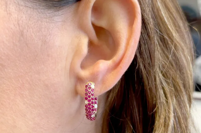 Albert Hern Earrings Earrings 18kt Gold ThreeRow Rubies Diamonds Hoops Albert Hern Earrings Earrings 18kt Gold ThreeRow Rubies Diamonds Hoops