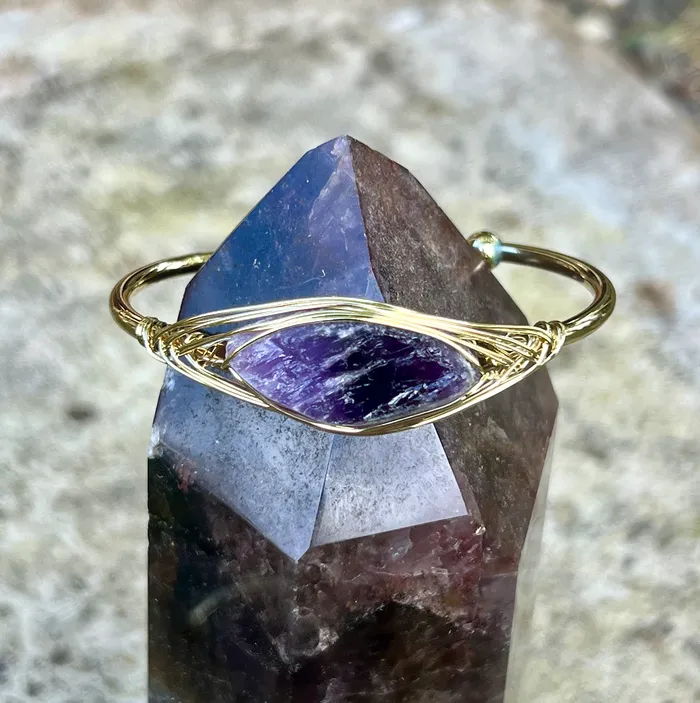 Amethyst Third Eye Gemstone Gold Bangle LV4188 Bliss Crystals Earrings