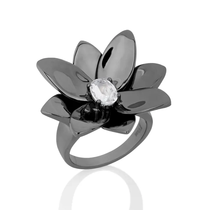 BLOSSOM RING IN BLACK RHODIUM PLATED SILVER WITH SAPPHIRE Jack Vartanian Rings