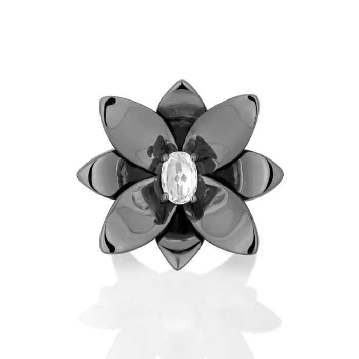 BLOSSOM RING IN BLACK RHODIUM PLATED SILVER WITH SAPPHIRE Jack Vartanian Rings