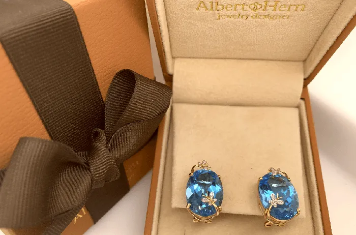 Earrings Albert Hern Earrings 14kt Gold London Blue Topaz Enhance Butterfly Diamonds