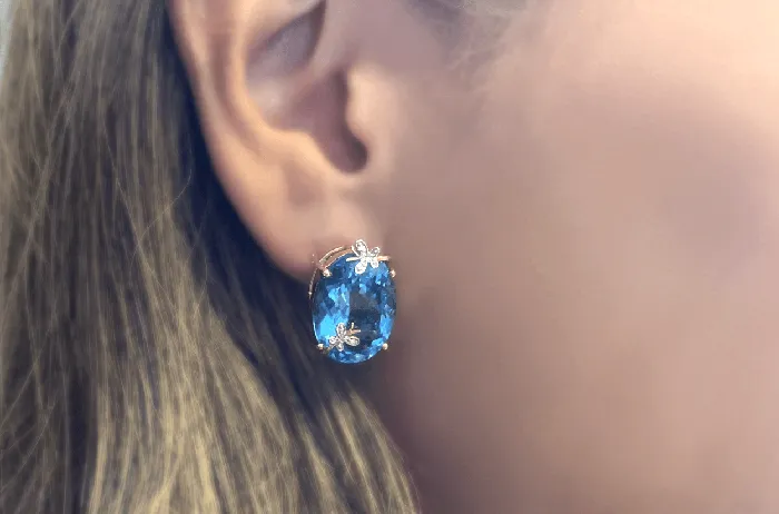 Earrings Albert Hern Earrings 14kt Gold London Blue Topaz Enhance Butterfly Diamonds