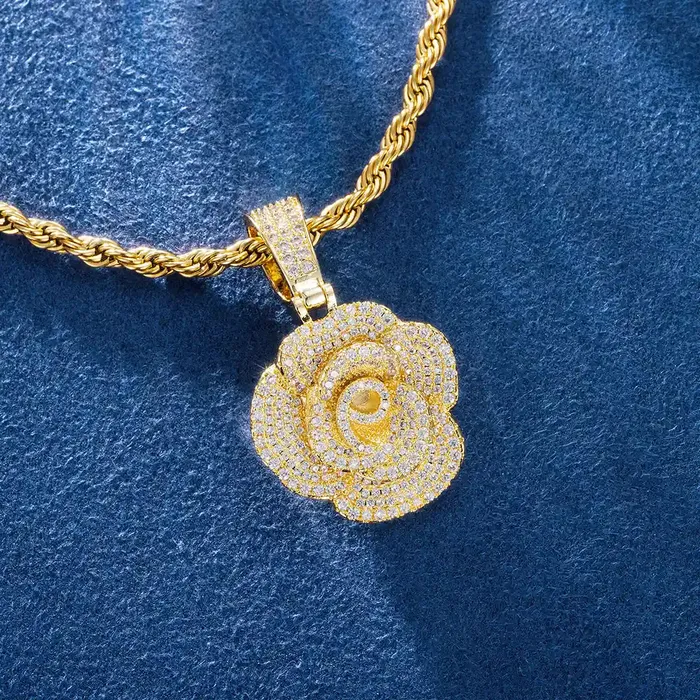 icezeusshop Necklaces S925 Moissanite Rose Flower Pendant