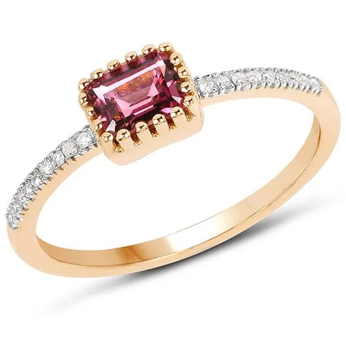 Quintessence Rings Pink Tourmaline and Diamond Ring 14K Yellow Gold Unique