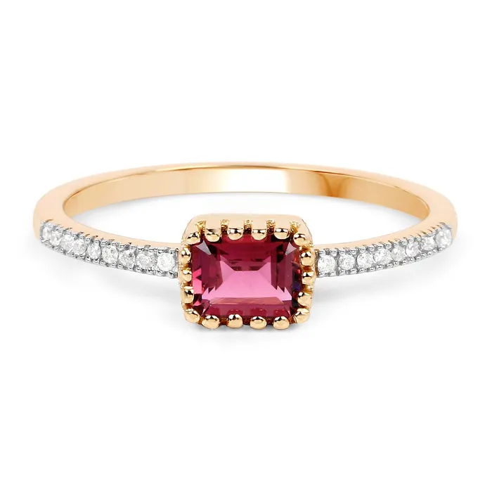 Quintessence Rings Pink Tourmaline and Diamond Ring 14K Yellow Gold Unique