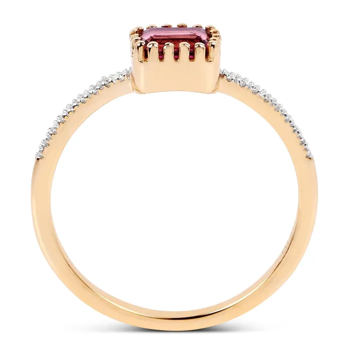 Quintessence Rings Pink Tourmaline and Diamond Ring 14K Yellow Gold Unique