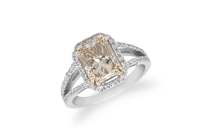 Rings Albert Hern Ring 18kt White Gold Fancy Brown Diamond 60 Brilliant Diamonds