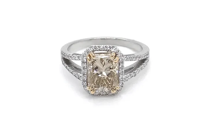 Rings Albert Hern Ring 18kt White Gold Fancy Brown Diamond 60 Brilliant Diamonds