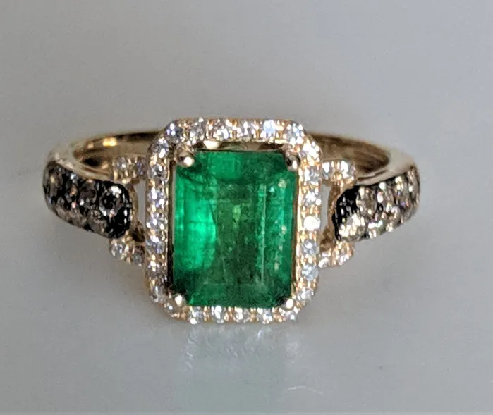 Rings Effy Genuine Emerald and Diamond Halo Ring 14K GoldPreowned The Pink Pigs Animal Lovers Boutique