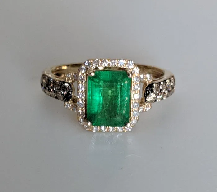 Rings Effy Genuine Emerald and Diamond Halo Ring 14K GoldPreowned The Pink Pigs Animal Lovers Boutique