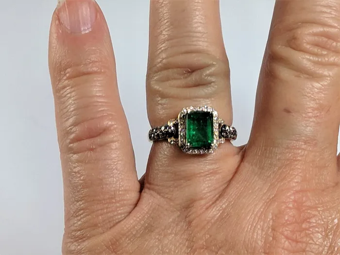 Rings Effy Genuine Emerald and Diamond Halo Ring 14K GoldPreowned The Pink Pigs Animal Lovers Boutique