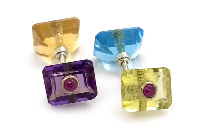 Rings Mens Silver Base Emerald cut Multicolor Stones Ruby Cufflinks Albert Hern
