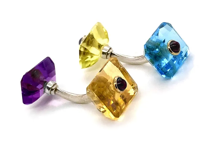 Rings Mens Silver Base Emerald cut Multicolor Stones Ruby Cufflinks Albert Hern
