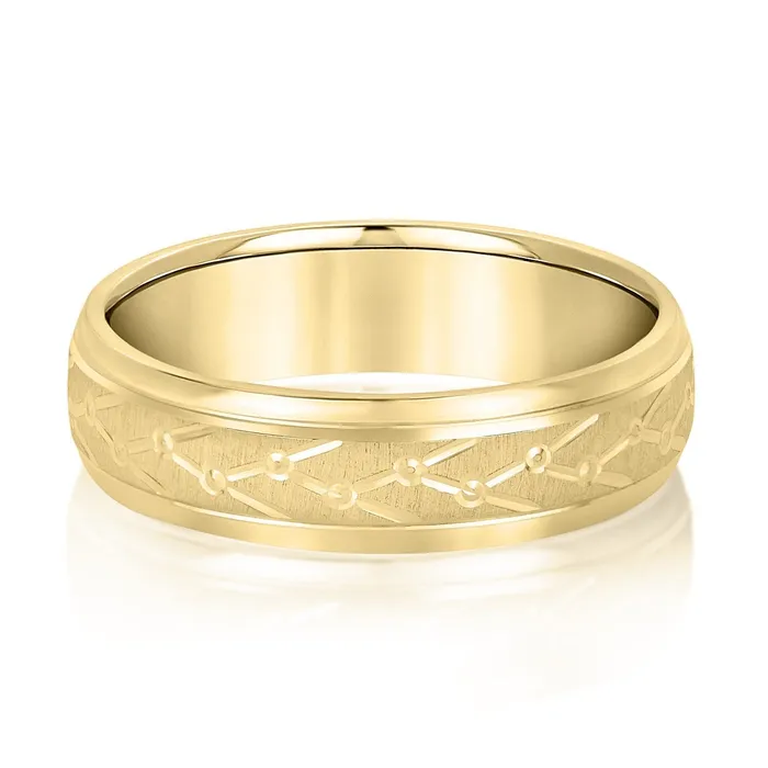 Rings Nature Inspired Geometric Pattern 6mm Mans Wedding Band 14K Gold Albrecht Jewellery