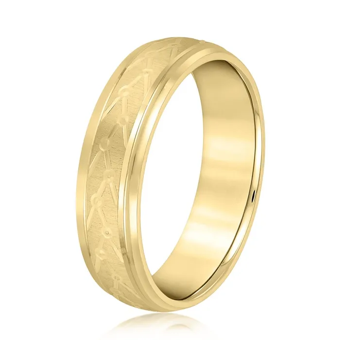 Rings Nature Inspired Geometric Pattern 6mm Mans Wedding Band 14K Gold Albrecht Jewellery