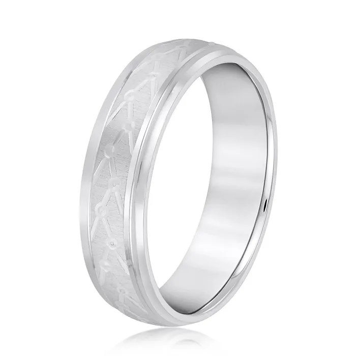 Rings Nature Inspired Geometric Pattern 6mm Mans Wedding Band 14K Gold Albrecht Jewellery