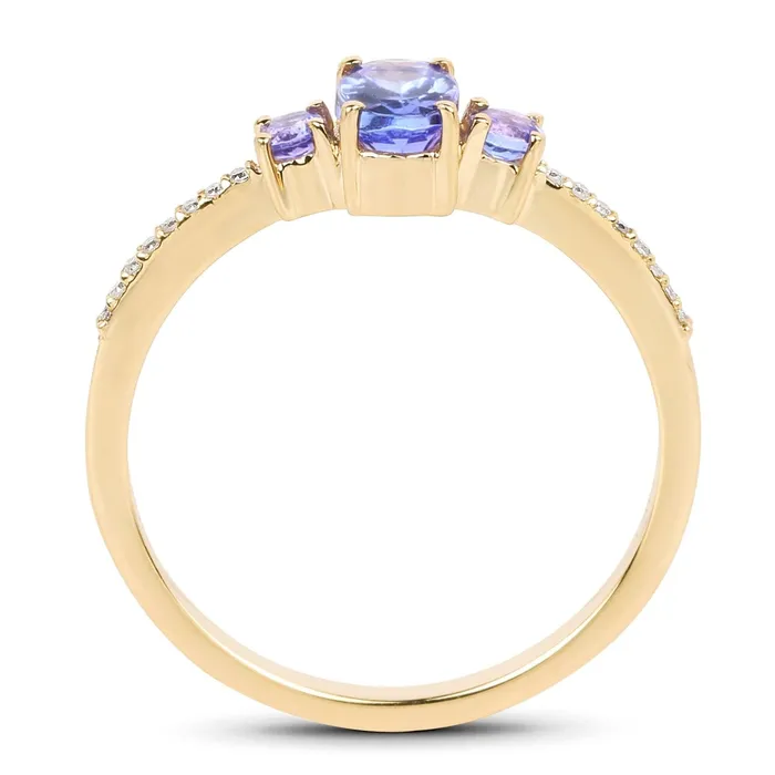 Rings Quintessence Tanzanite and Diamond 3 Stone Ring in Solid 14K Yellow Gold So Elegant and Dainty