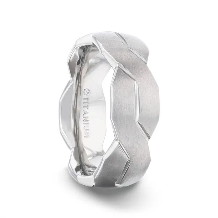 Titanium Interlocking Infinity Symbol Flat Brushed Mens Wedding Band With Polished Grooves Thorsten Rings