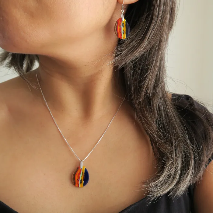 Vianello Nadia Murrine di Trebbi Davide Earrings Murano glass Multicolor Blue small dropshaped Pendant earrings set Inglesina