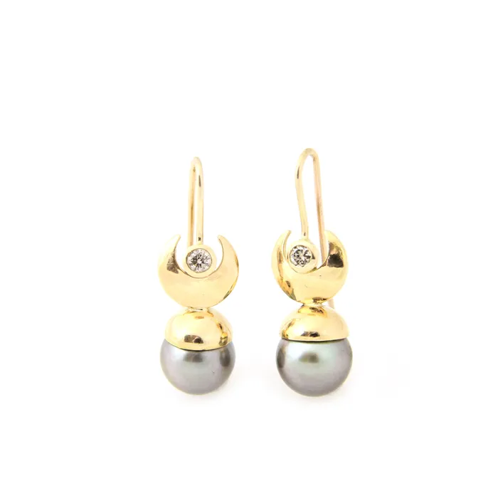 Victoria Adams Earrings Tahitian Pearl and New Moon Earrings