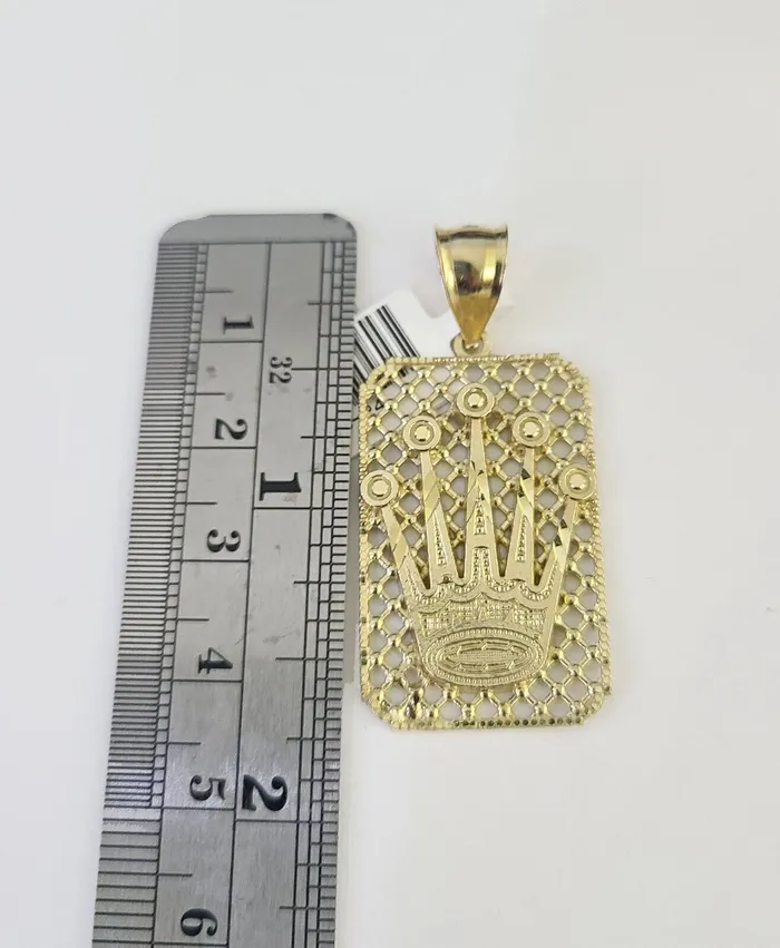 10k Solid Rope Chain Crown Charm Set 4mm 1830 Necklace Gold Pendant Gold and Diamond Necklaces