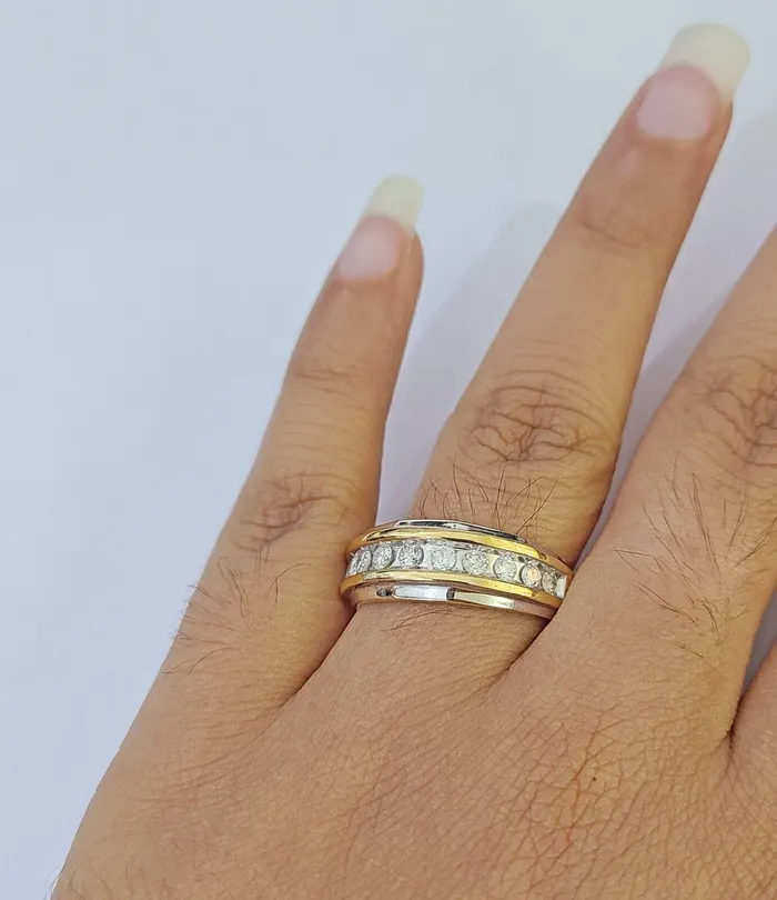 10k White Yellow Gold Diamond Mens Ring Band Wedding Genuine Natural Real Gold and Diamond Rings