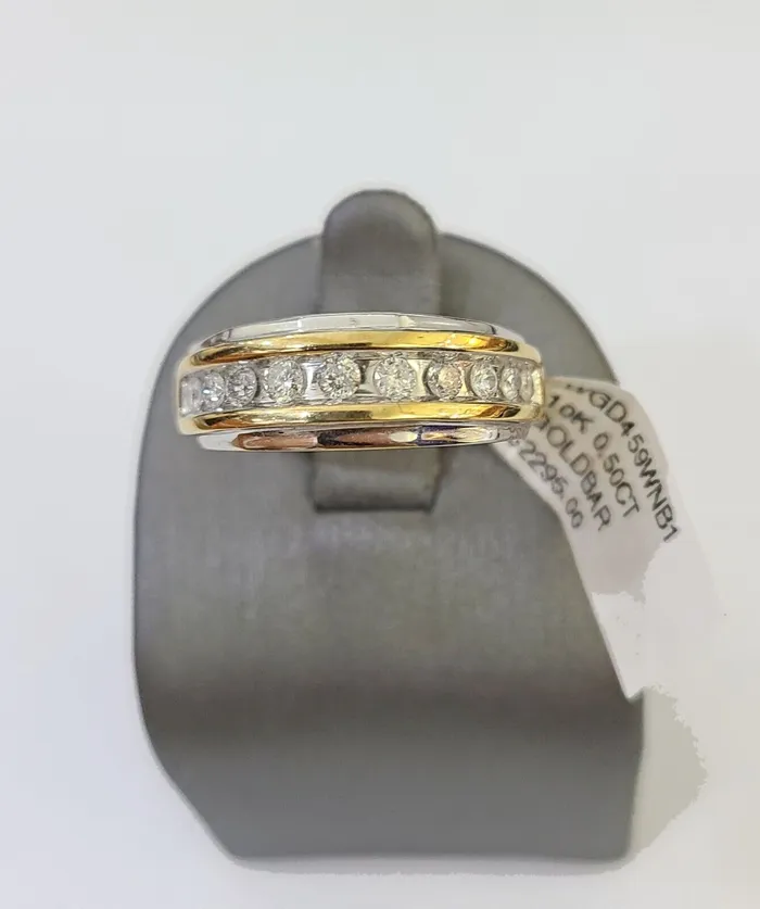 10k White Yellow Gold Diamond Mens Ring Band Wedding Genuine Natural Real Gold and Diamond Rings