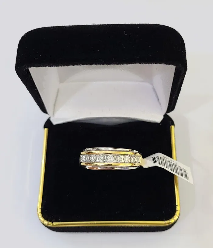 10k White Yellow Gold Diamond Mens Ring Band Wedding Genuine Natural Real Gold and Diamond Rings