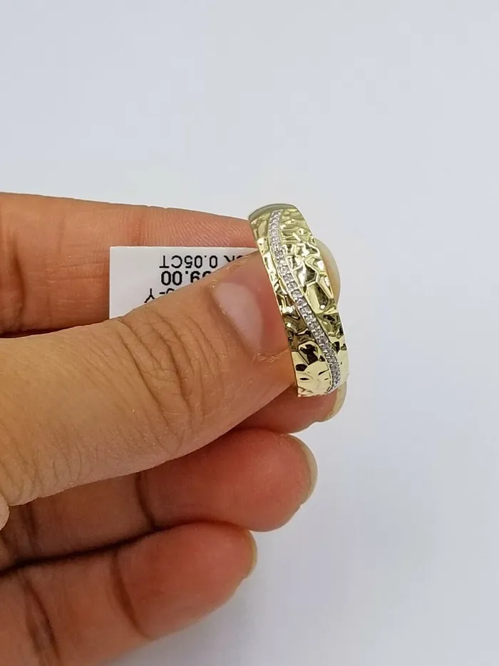 10k Yellow Gold Diamond Nuggets Style Wedding Engagement For Mens 005CT Gold and Diamond Rings