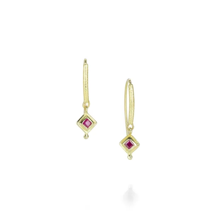 Barbara Heinrich Earrings Navette Earrings with Bezel Set Ruby Drops