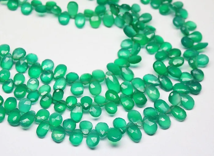 Earrings Beads Supplies USA Natural Green Onyx Faceted Briolette Pear Drop Gemstone Beads Strand 85 711mm
