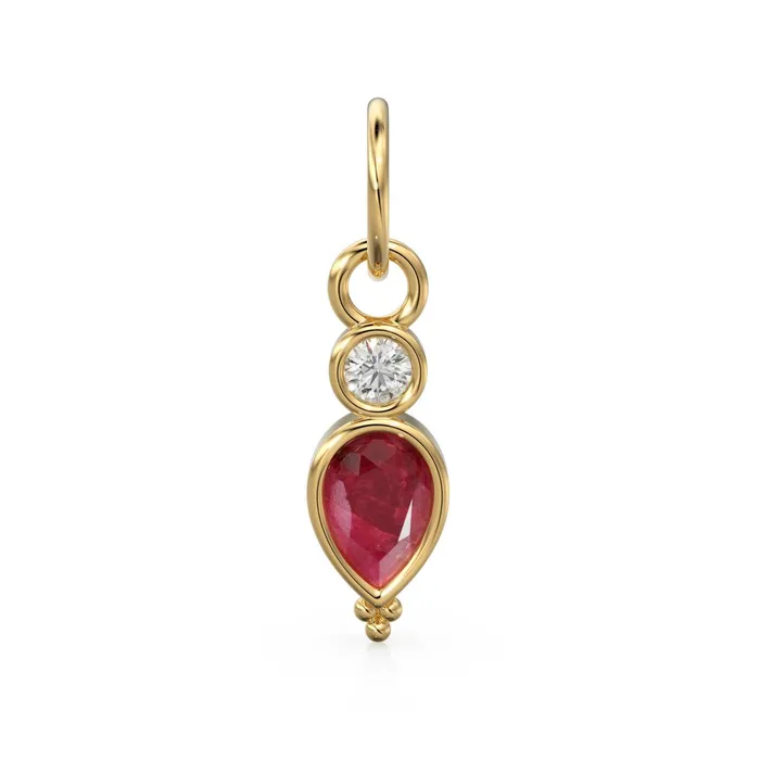 Earrings Jalvi Co Gold Natural Ruby with Diamond Charm Drop Earring Dainty Earwire Faceted ruby 18k Gold Earwire Red Ruby Earring Finding Gold Pendant