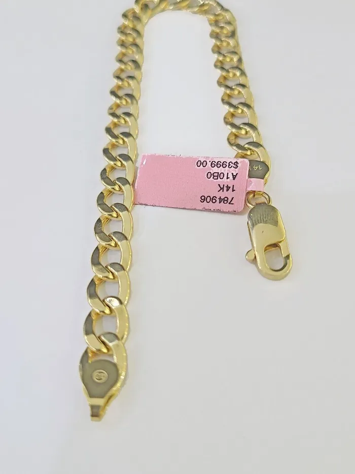 Globalwatches10 Bracelets 14k Yellow Gold Cuban Curb link Bracelet 8 9 Lobster clasp Men Women Real
