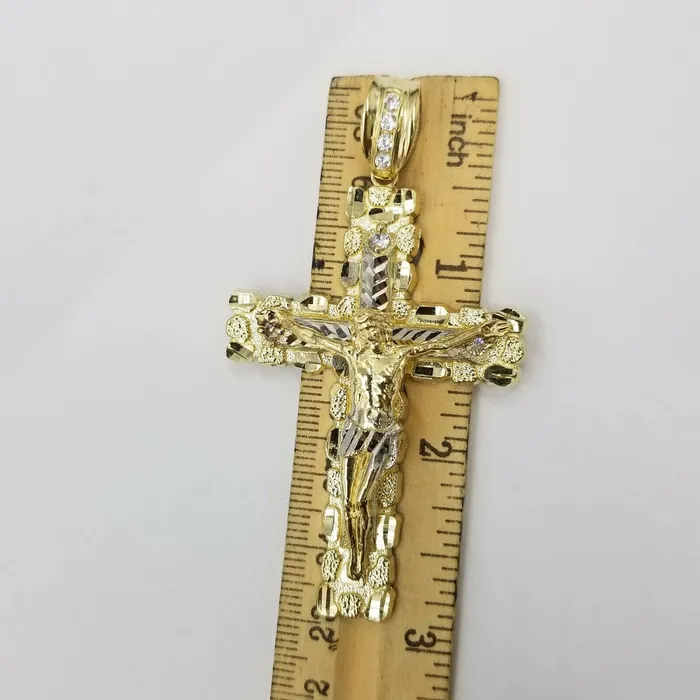 Globalwatches10 Necklaces Mens 10k Yellow Gold Cross Charm Diamond Cut Pendant Byzantine Chain in 24 Real