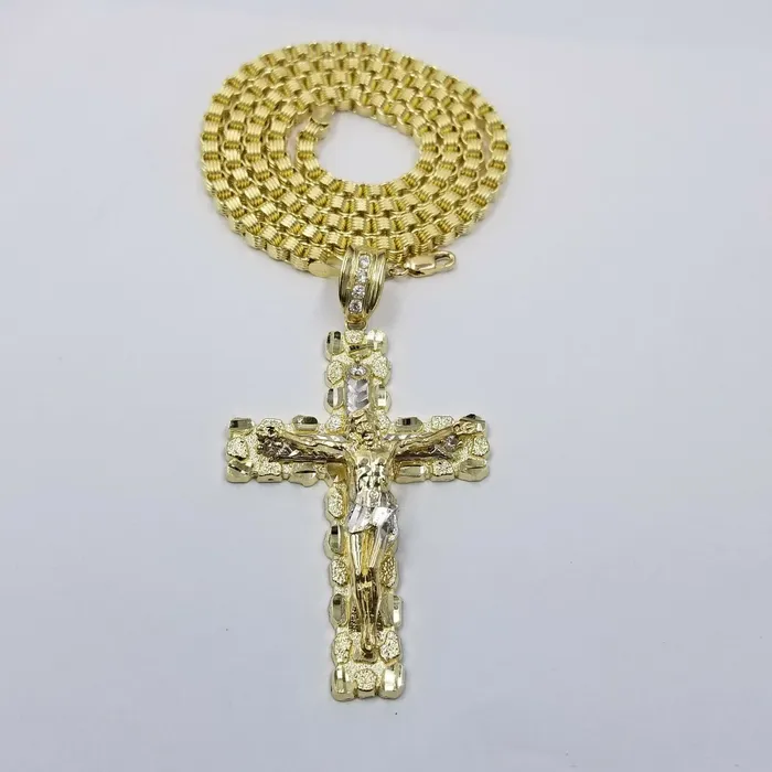 Globalwatches10 Necklaces Mens 10k Yellow Gold Cross Charm Diamond Cut Pendant Byzantine Chain in 24 Real