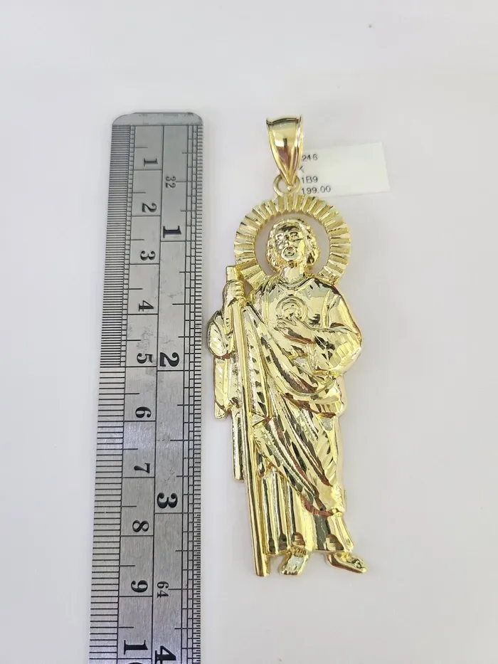 Gold and Diamond 10K Franco Chain Saint Jude Pendant Charm Necklace 2028 4mm Gold SET Yellow Necklaces