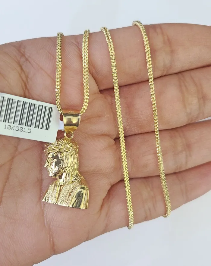 Gold and Diamond Necklaces 10K Gold Franco Chain Jesus Head Charm SET 1824 inches 1mm Necklace Gold and Diamond Necklaces 10K Gold Franco Chain Jesus Head Charm SET 1824 inches 1mm Necklace