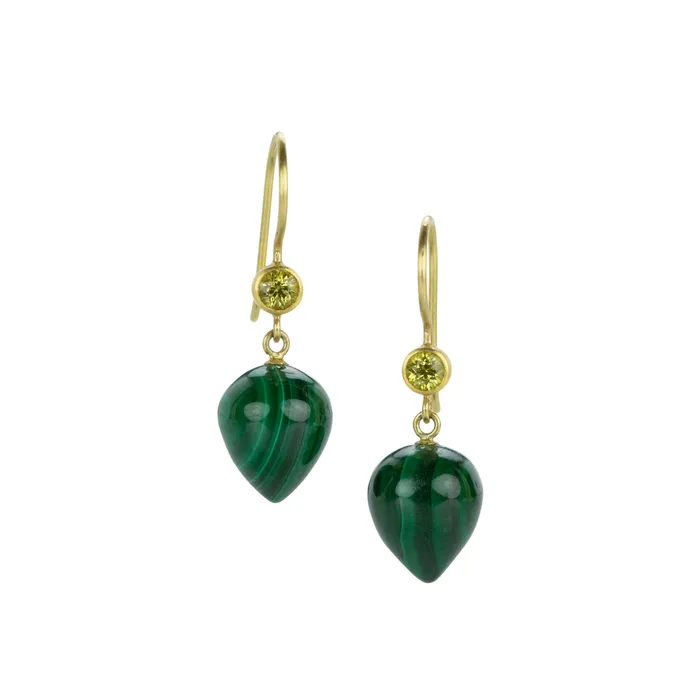 Mallary Marks Earrings Garnet and Malachite Apple Eve Drop Earrings