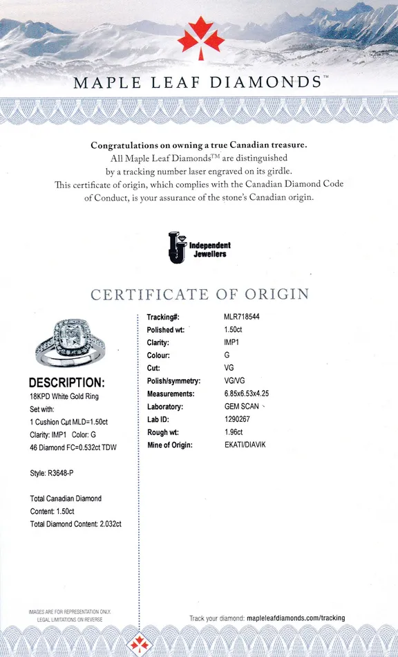Maple Leaf Diamonds Rings 18kt White Gold 203cttw Cushion Halo Canadian Diamond Engagement Ring