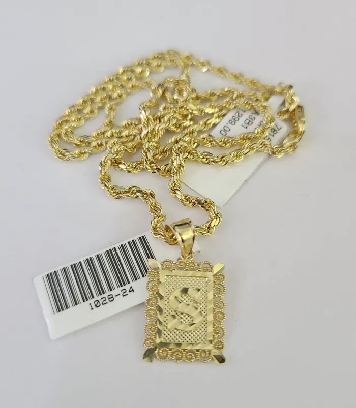 Necklaces Gold and Diamond 10k Gold Initial S Charm Rope Chain 1626 25mm SET Necklace Alphabet Pendant